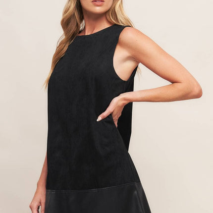 Faux Suede Dress with Faux Leather Band