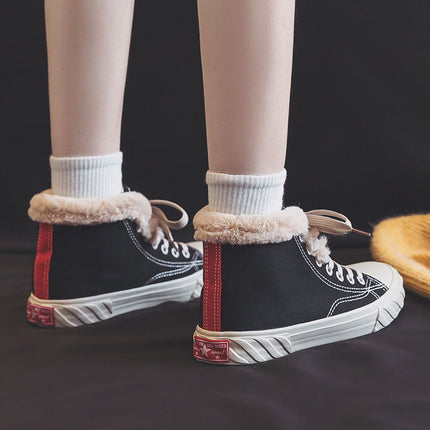 Women’s Warm Winter Canvas Shoes – Velvet High-Top Flat Sneakers