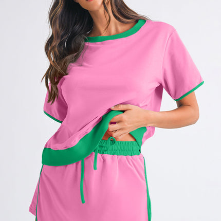 Luxury Colorblock Edge Drop Shoulder T Shirt and Skort Set