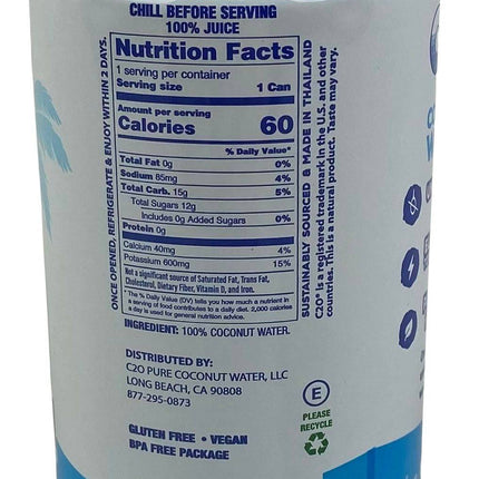 C2O Coconut Water 100% Pure (8 Can Pack)