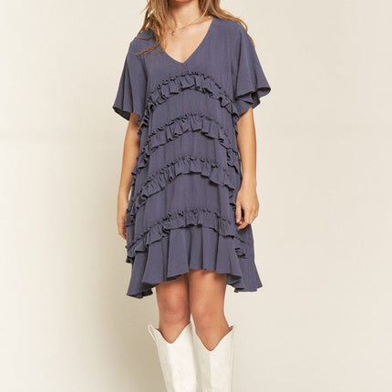 TIERED RUFFLE MINI DRESS