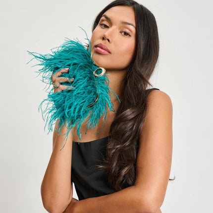 Suede Leather Bag with Feathers