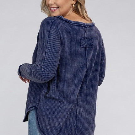 Plus Washed Baby Waffle Oversized Long Sleeve Top