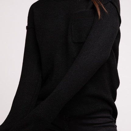 Melange Hi-Low Hem Round Neck Sweater