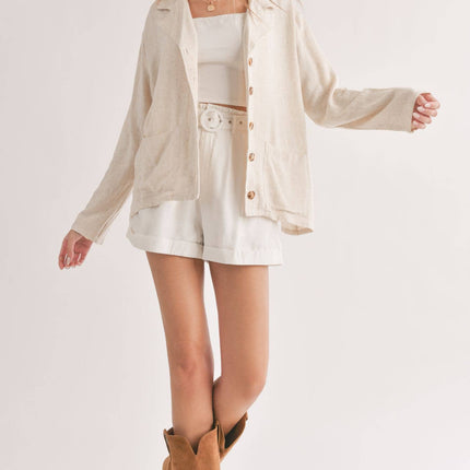 Linen Blend Jacket With Pockets: OATMEAL
