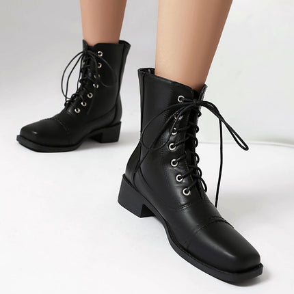 Women’s Lace-Up Square Toe Motorcycle Boots – Comfortable Outdoor Riding Boots