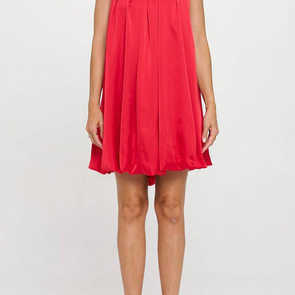 Red Satin Sleeveless Balloon Dress