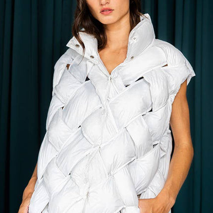 Camel Button-Up Puffer Vest