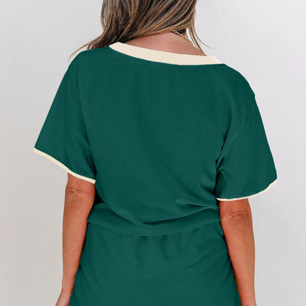 Luxury Colorblock Edge Drop Shoulder T Shirt and Skort 2Pcs Set