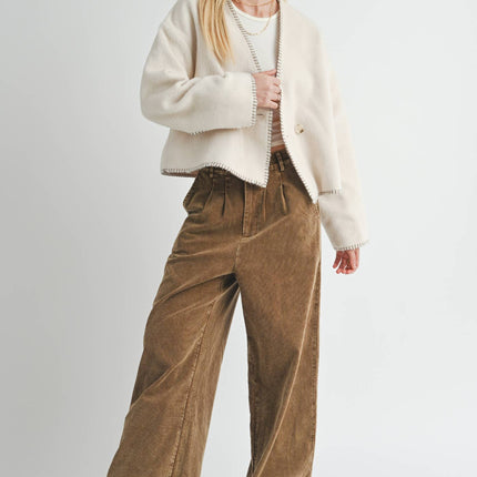 Cream Contrast Stitch Jacket