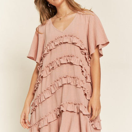 TIERED RUFFLE MINI DRESS