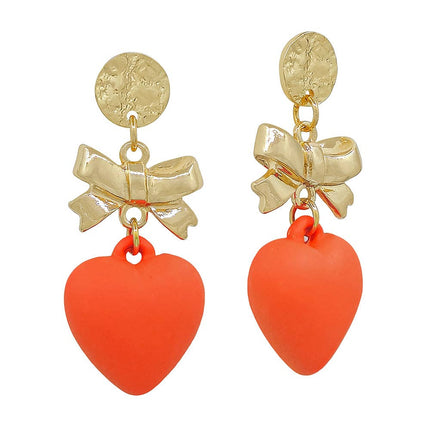 Gold Bow & Orange Heart Drop Earring
