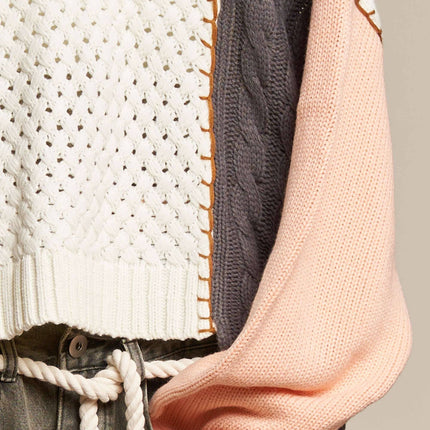Multi Fabric Color Block Sweater