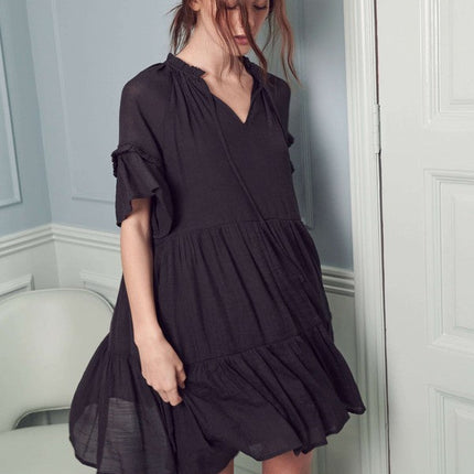 Ruffled neck tiered mini dress JBJ1054A