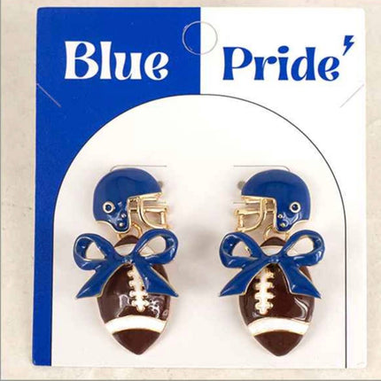 Blue & White Football Earring w/ Bow
