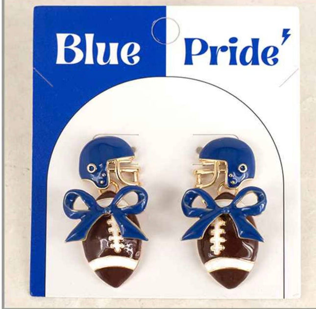 Blue & White Football Earring w/ Bow