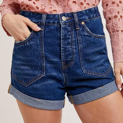 High Waisted Rolled Hem Denim Shorts-SALE PRICE
