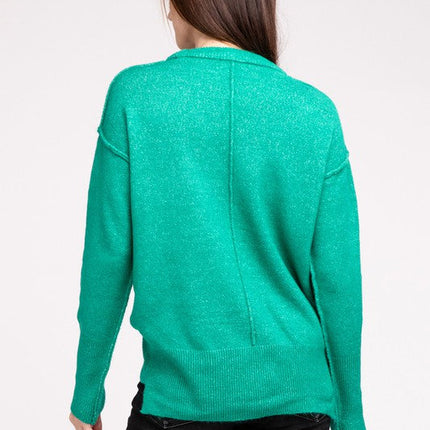 Melange Hi-Low Hem Round Neck Sweater