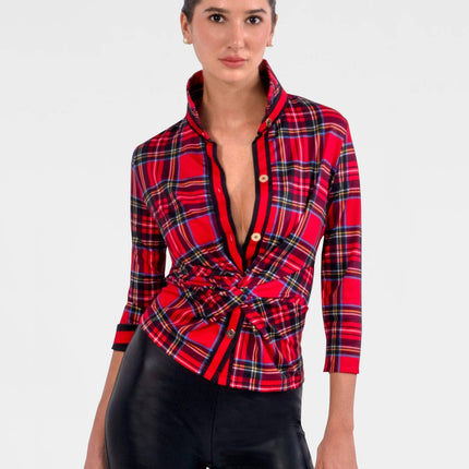 Gretchen Scott Twist & Shout Red Plaid Top