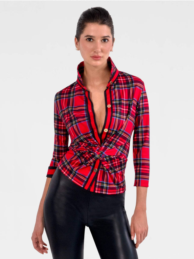Gretchen Scott Twist & Shout Red Plaid Top