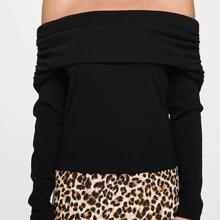 Black Rib Knit Off Shoulder Top