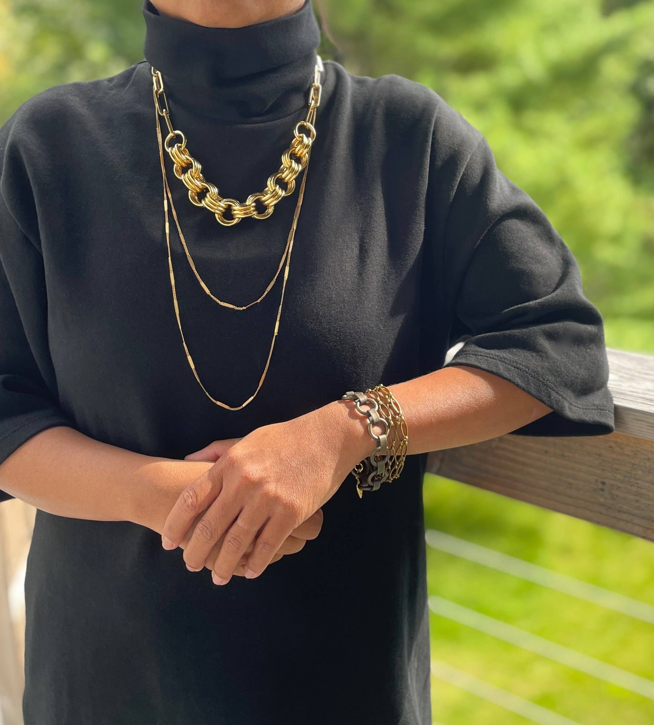 Triple Strand Oxidized Brass Chain Bracelet