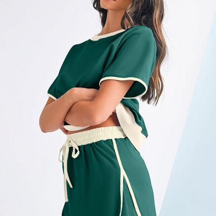 Luxury Colorblock Edge Drop Shoulder T Shirt and Skort Set