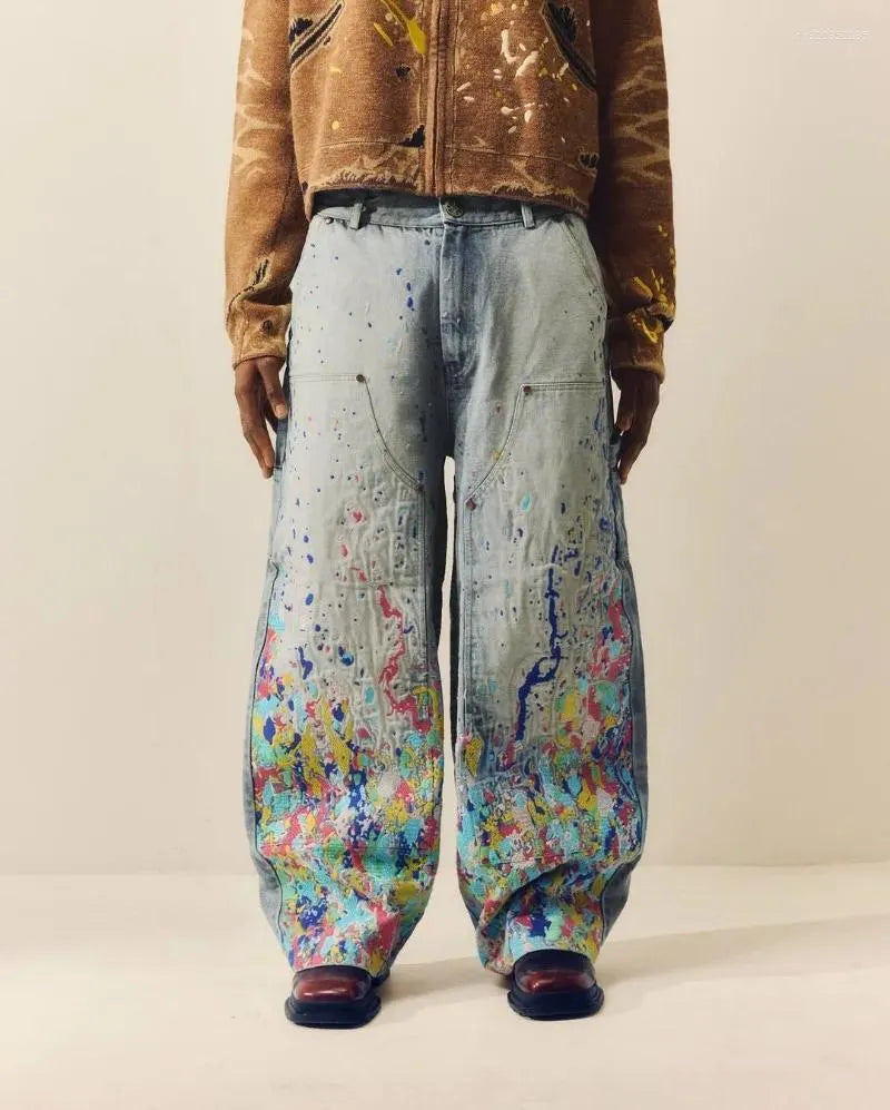 Baggy Multicolor Paint Splatter Jeans