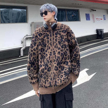 American Fashion Brand Leopard Cardigan Sweater Men