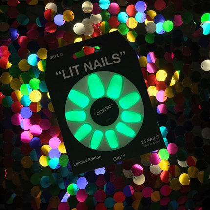 Glow-in-the-Dark Coffin Neon Yellow Nails – Press-On Acrylic Nails for Parties, Raves & Bold Style