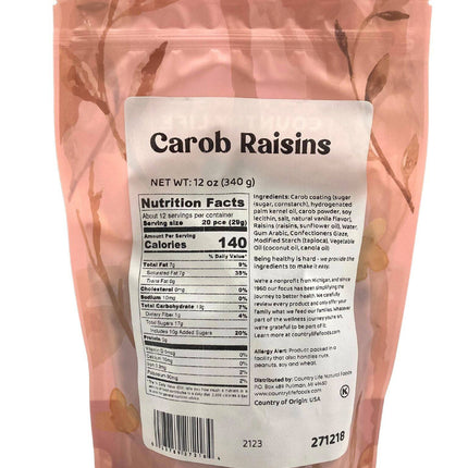 Carob Coated Raisins, Sugar Sweetened