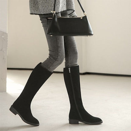 Women’s Long Martin Suede Boots | Solid Color Winter Fashion Boots