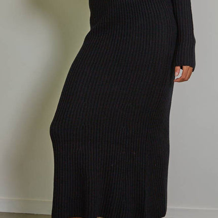 Knit Ribbed Sweater Midi Skirt-Cream