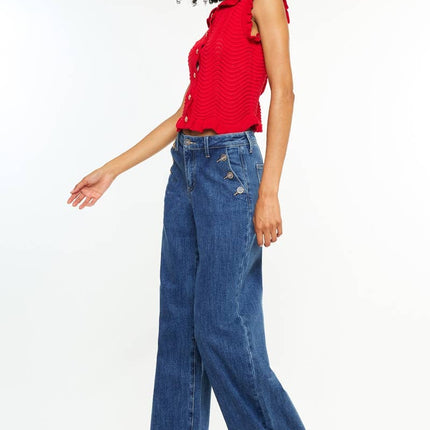 Dark High Rise Wide Leg Drape Denim