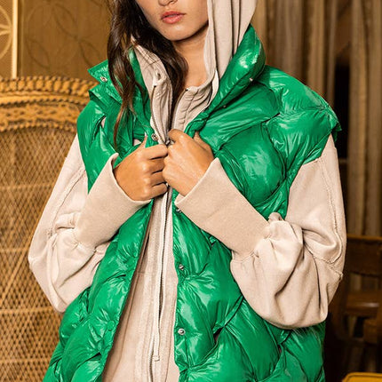 Camel Button-Up Puffer Vest
