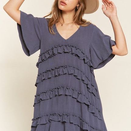 TIERED RUFFLE MINI DRESS