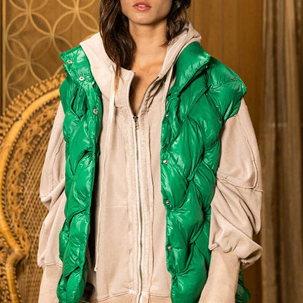 Camel Button-Up Puffer Vest