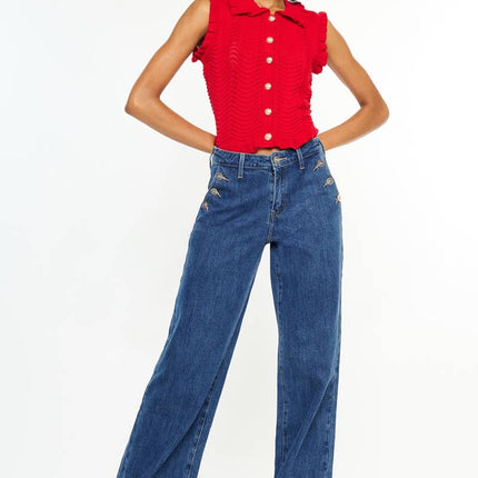 Dark High Rise Wide Leg Drape Denim