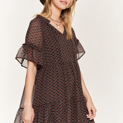 Floral print v-neck mini dress JBJ1054
