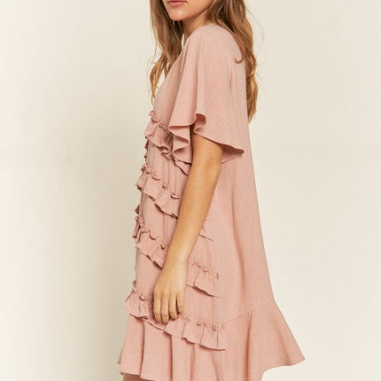 TIERED RUFFLE MINI DRESS