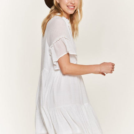 Ruffled neck tiered mini dress JBJ1054A