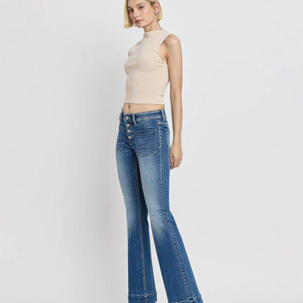 Mid Rise Patch Pocket  Flare Jean
