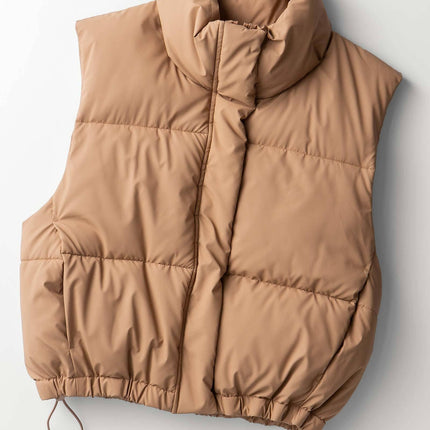 Camel Puffer Vest with Adjustable Hem
