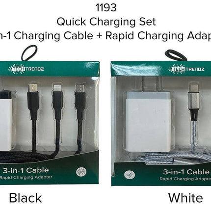 All in one quick charging cable and adapter set