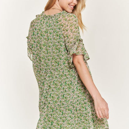 Floral print v-neck mini dress JBJ1054-1