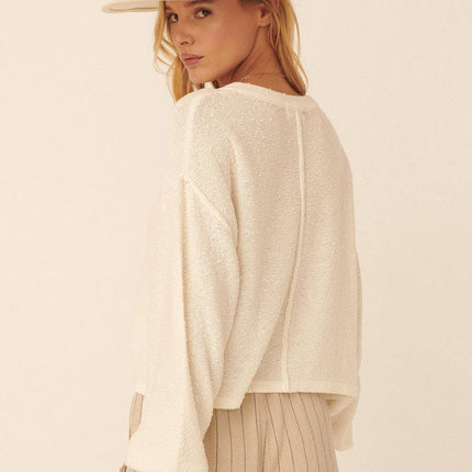 Solid Textured Knit Loose Sweater