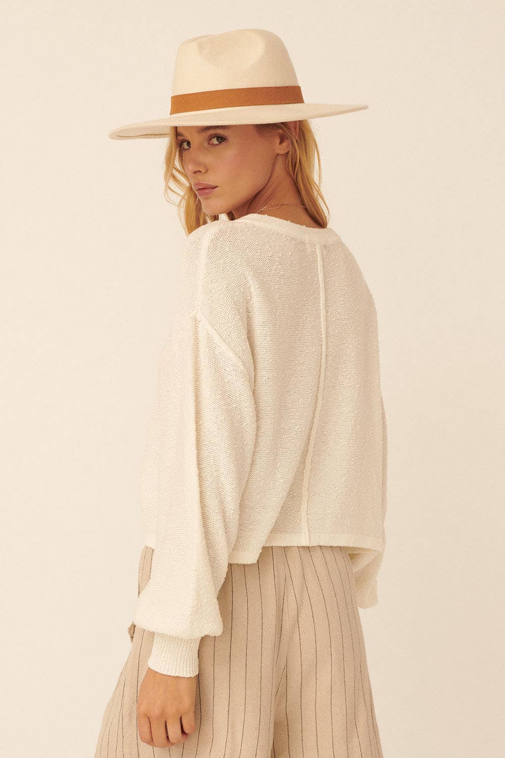 Solid Textured Knit Loose Sweater