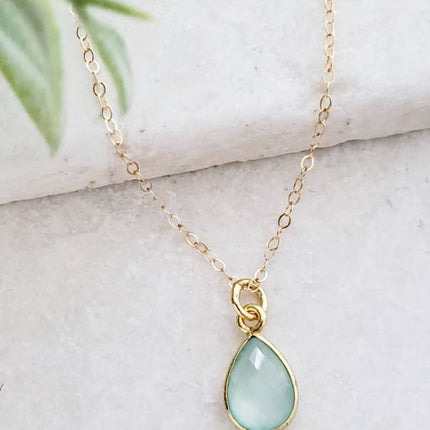 Gold Teardrop Aqua Necklace