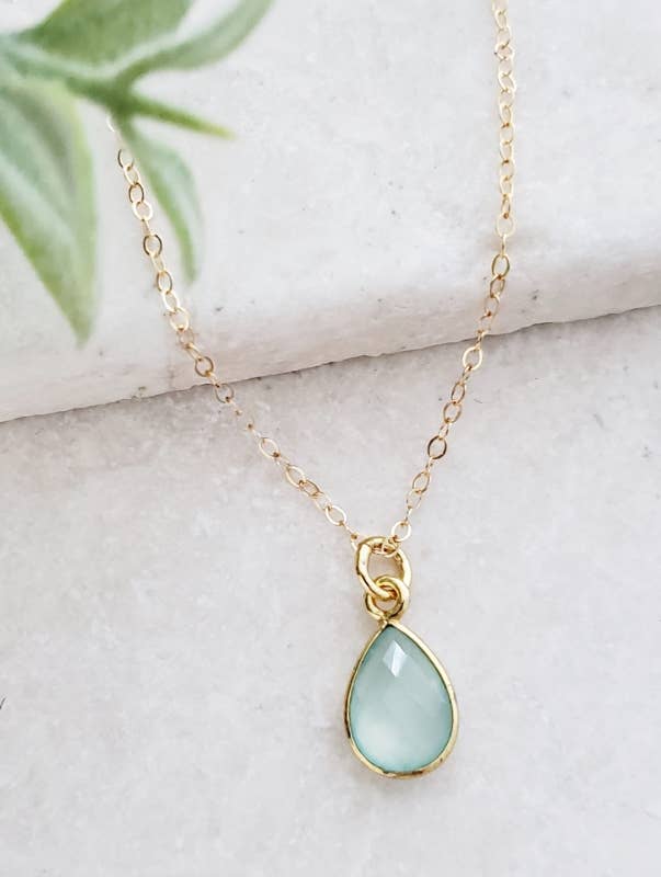 Gold Teardrop Aqua Necklace