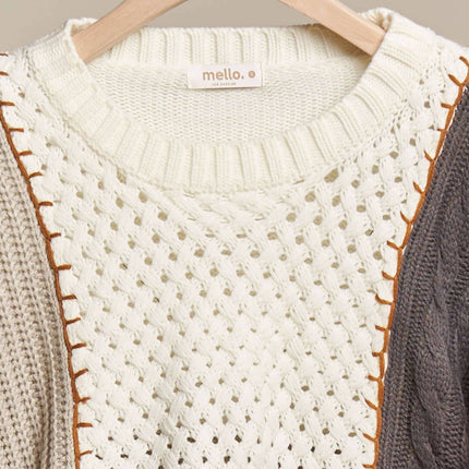 Multi Fabric Color Block Sweater